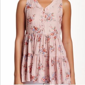 Pink Floral Ruffled Tank